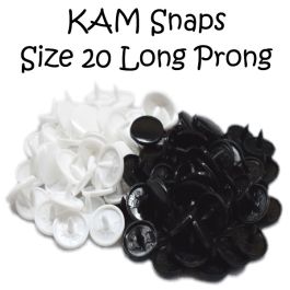 KAM Plastic Snaps Size 20 Extra Long Prong Snap Fasteners B3 White